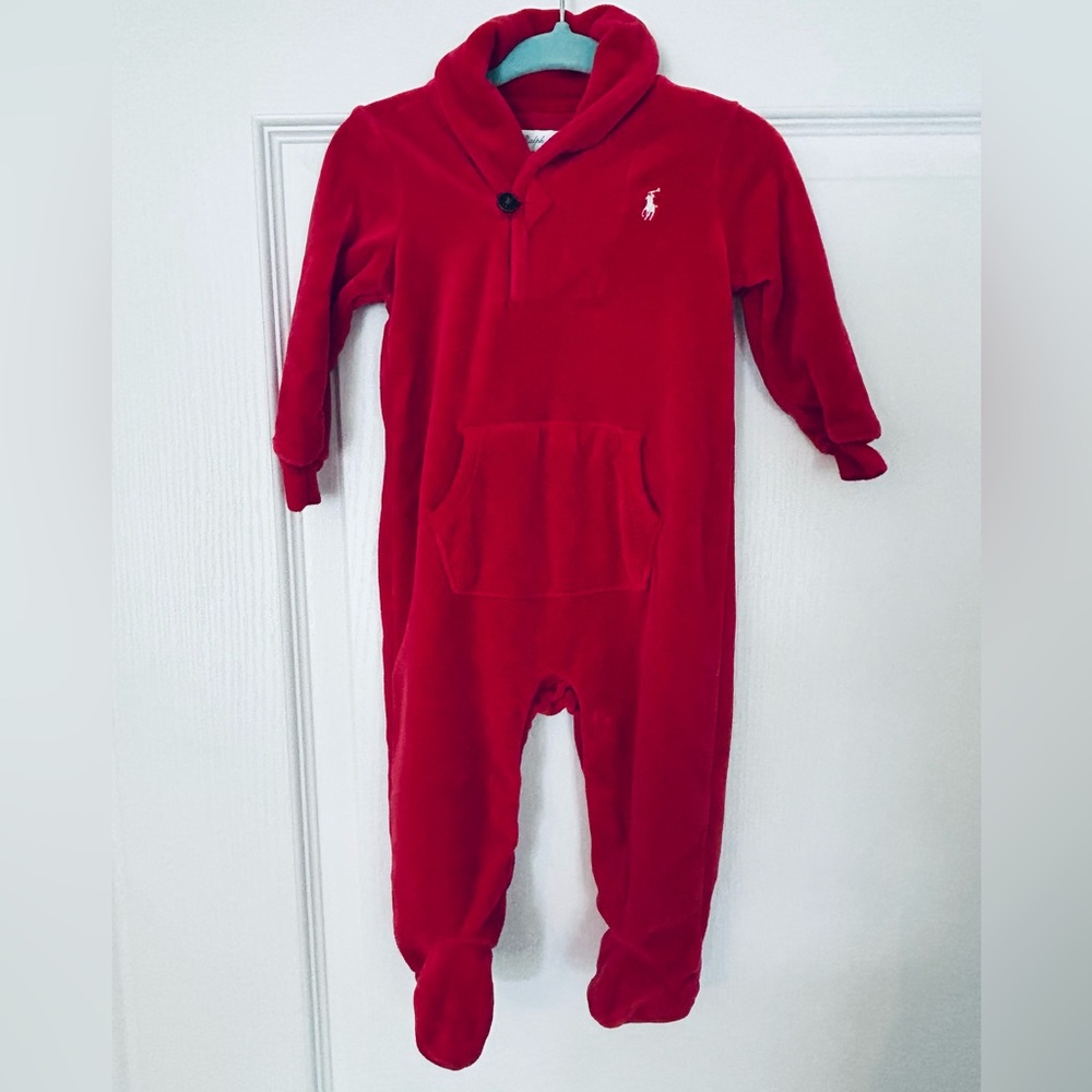 Ralph Lauren Red Footies One Piece Cozy Design. Sz. 6m